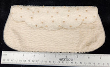Vintage Beaded Foldover Evening Bag Purse Glass Beads Satin Lining 9.5" X 4.5"