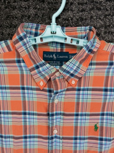Polo Ralph Lauren Shirt Mens 2XL Orange Plaid Classic Fit Cotton Oxford Preppy - Picture 5 of 11