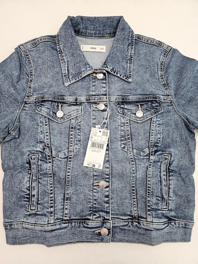 NWT Mango MNG Womens Denim Blue Pocketed Cotton Jeans Jacket Size Medium thumbnail 2