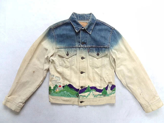 Vintage 1970s Levis 70505 Big E Denim Art Jacket Embroidery Bleach