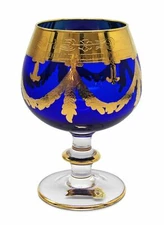 Interglass Italy Crystal Glass - 24K Gold Cobalt Blue Italian Brandy Snifter