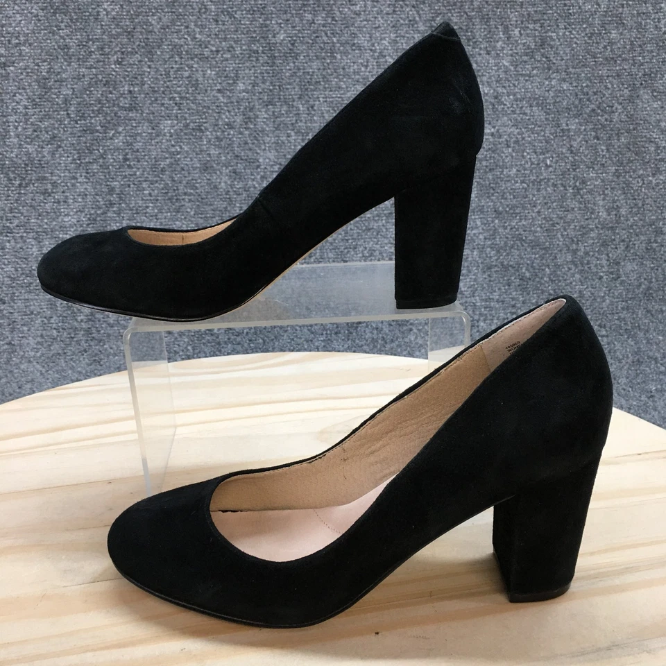 Lands End Heels Womens 7.5 B Casual Slip On Block Heel Pumps Black Suede Leather - Image 4 of 4