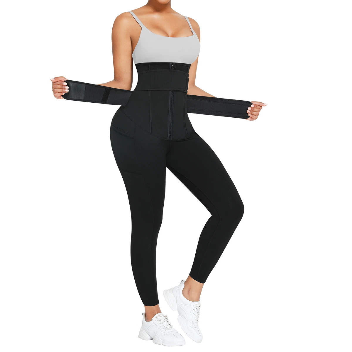 Black high waisted shaping workout leggings with pockets shapewear