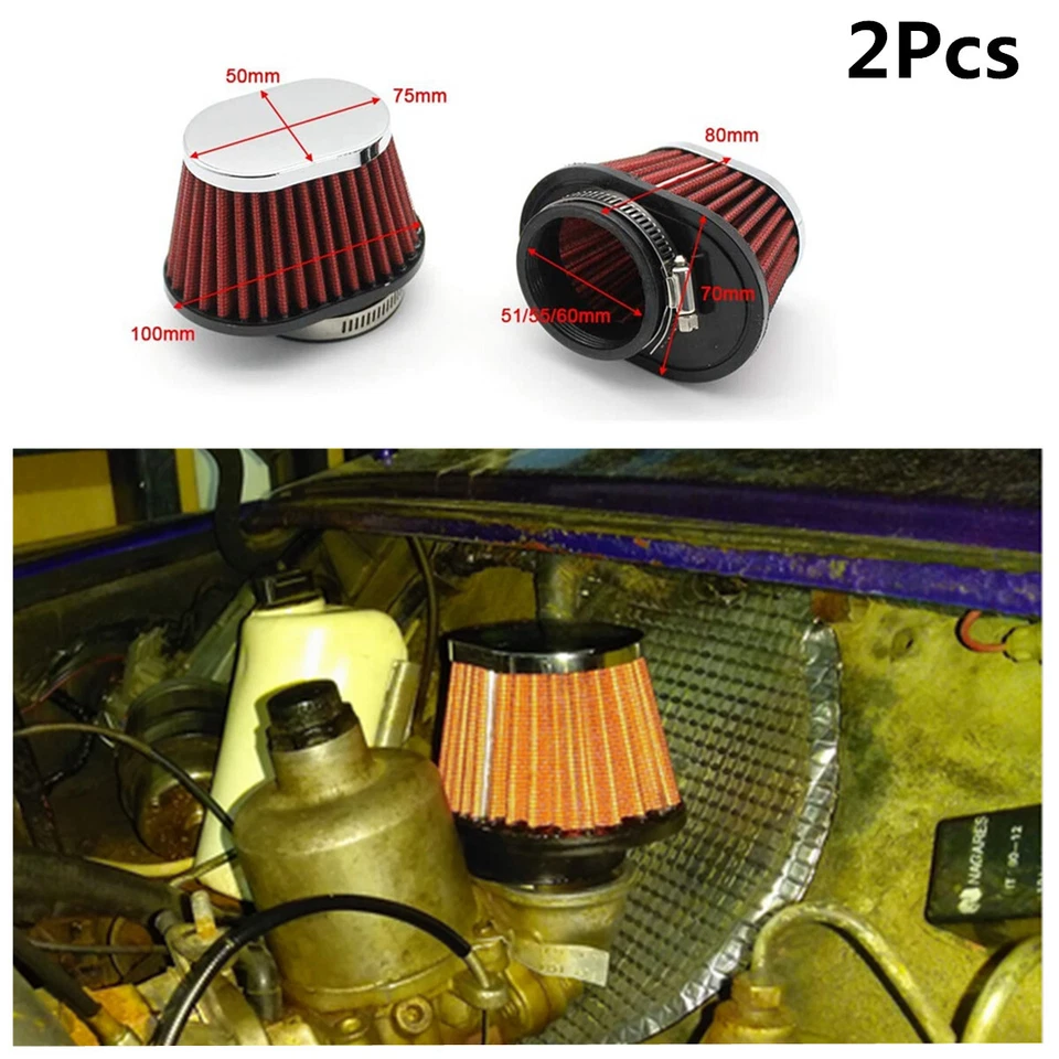 2.15in/55mm Car Metal Round Tapered Air Intake Filter High Flow Performance 2PCS - Image 3 of 4
