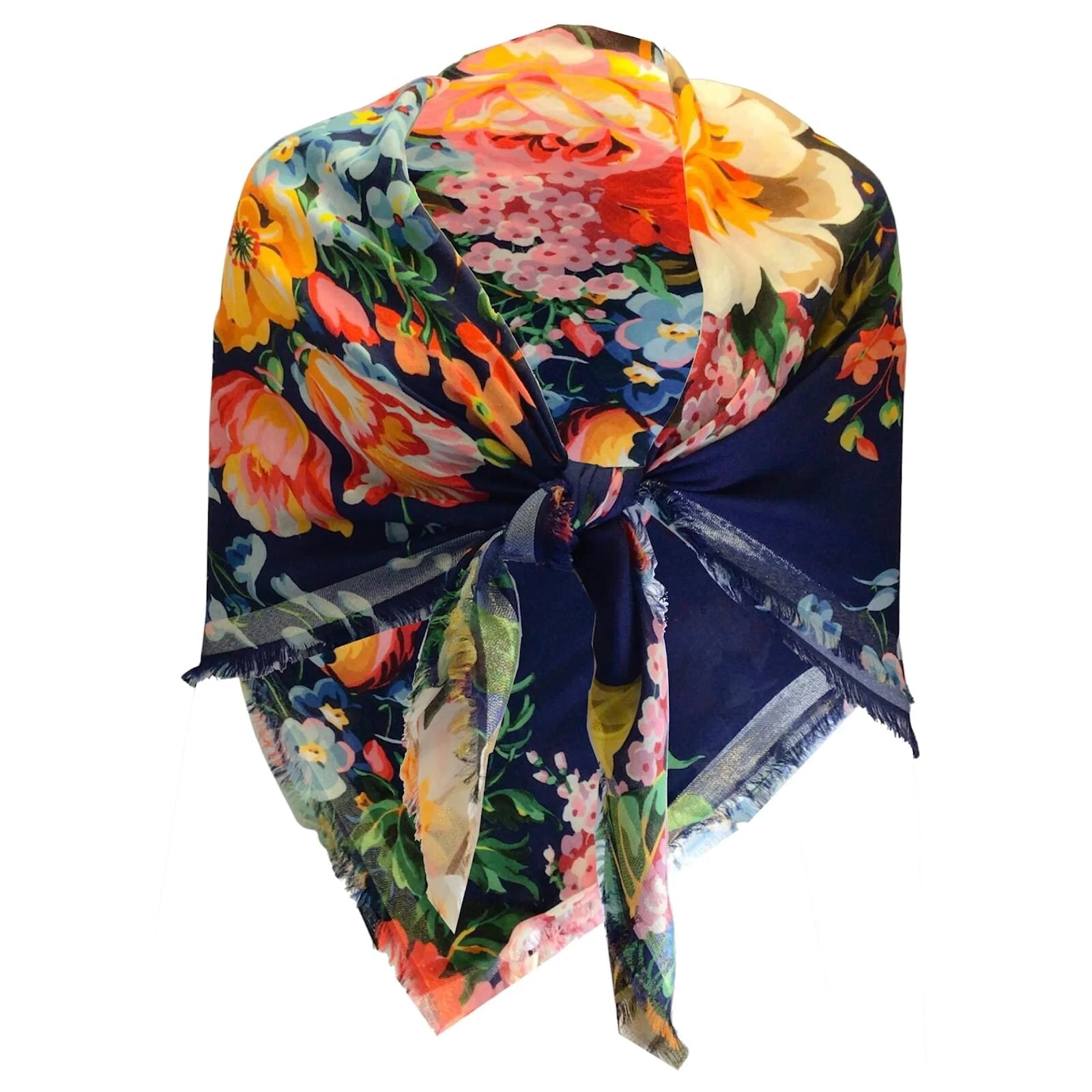 Foulard châle bleu foncé Gucci laine Joséphine neuf