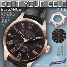 DO IT YOURSELF KIT 6: ELEGANCE CASE 34MM,  DIAL, HANDS, fit ETA 2892-A2, SW300