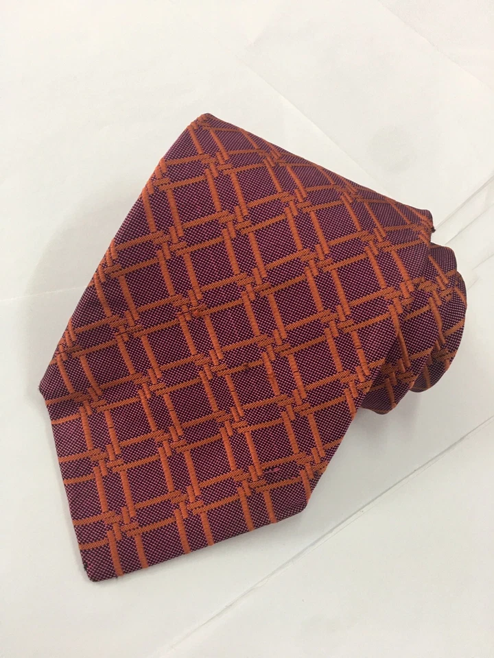 Authentic Timothy Everest London Plaid Design On Red 100% Silk Necktie Tie - Image 3 of 4