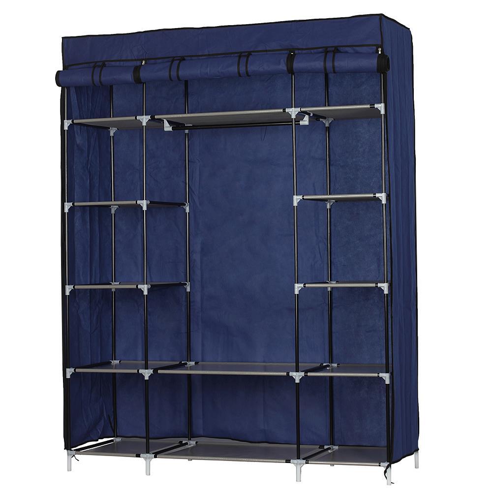 MOTOOS 53 Inch Blue Wardrobe Clothes Rack with Storage Shelf Organizer-image