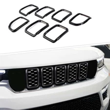 Fit for 2021-2024 Jeep Grand Cherokee Black Front Grille Cover Inserts Trim Ring