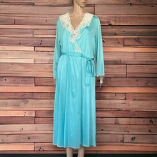 VTG VANITY FAIR Peignoir Set Lingerie Lace Robe Nightgown Turquoise Blue Medium