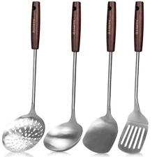 15 inch Large Spatula Slotted Turner Soup Ladle 304 Stainless Steel Wok Spatu...