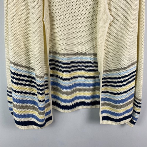 J. Jill Open Front Cardigan Sweater Size XS Cream Multicolor Stripe Cotton Blend - Picture 3 of 11