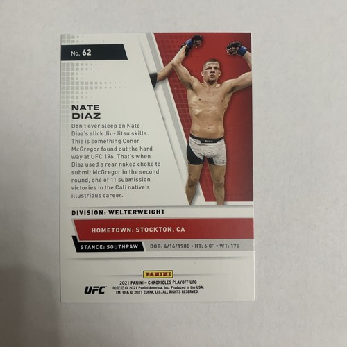 2021 Playoff UFC Chronicles #62 Nate Diaz - Pink Parallel - Picture 2 of 2
