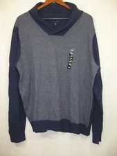  NWT Marc Anthony Blue and Gray Men's Shawl Collar Luxury Blend Slim Fit Sweater