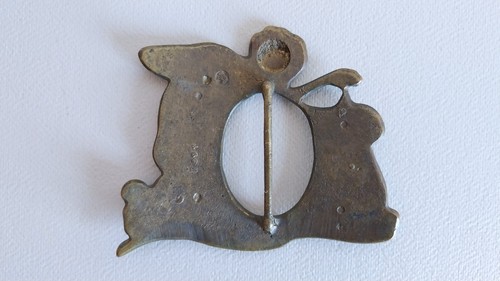" Libra " Ancienne grande boucle de ceinture bronze Art Nouveau - Photo 3/3
