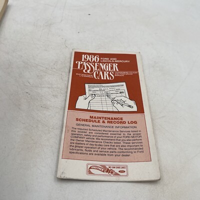 Vintage 1986 Ford Mercury Passenger Car Owners Maintenance Schedule Record Log