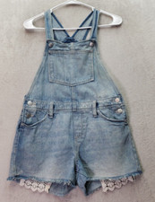 Old Navy Shortalls Girls Sz XL Blue Denim Cotton Pockets Sleeveless Square Neck