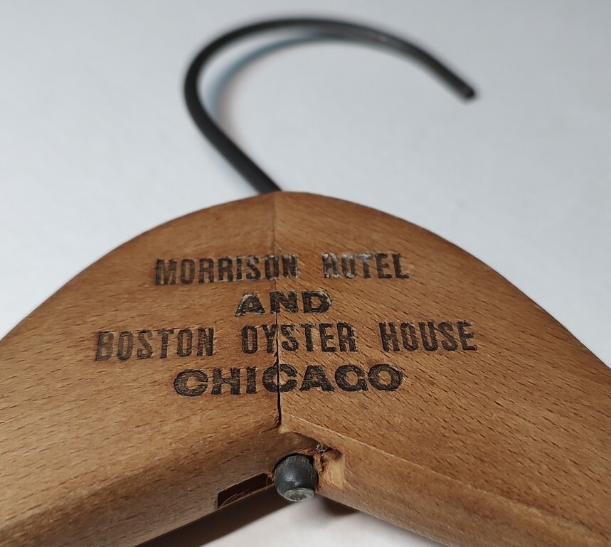 VINTAGE WOODEN ADVERTISING HANGER MORRISON HOTEL AND BOSTON OYSTER