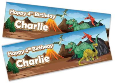 x2 Personalised Birthday Banner Dinosaurs Children Kids Party Decoration 105