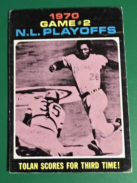 1971 Topps NL Playoffs Game 2 #200 Tolan Scores For Third Time! Reds Pirates -VG