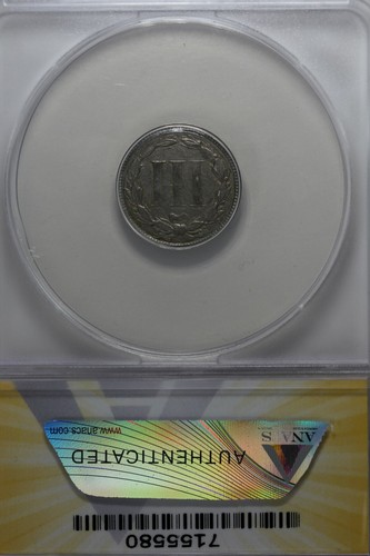 1865 .03 ANACS EF 40 Three Cent Nickel, Liberty Three Cent Piece - Picture 2 of 2