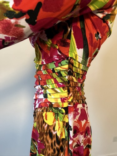 Vestido Eci Floral Leopardo Estampado de Animal Elastizado Imitación Envolvente Tiki Hawaiano Colorido S - Imagen 9 de 17
