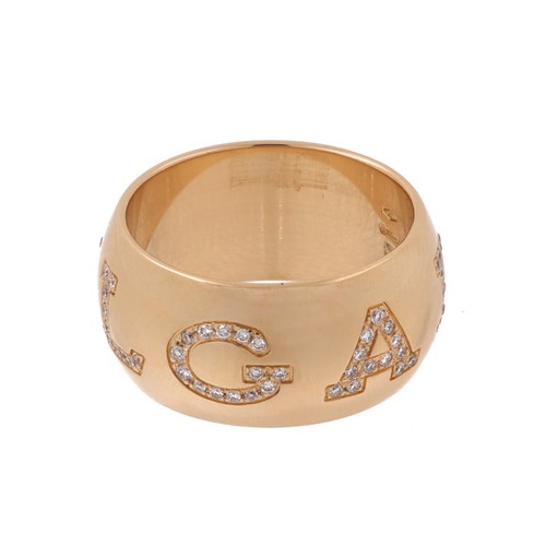 Bvlgari Monologo Au750 Diamond Ring 18K Yellow Gold #55US 0.60 TW Size 7.25 - Picture 8 of 11