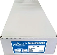 Alliance Wide Format Paper Rolls Bond Engineering 36" x 500' x 3", 24lb. 2 Rolls