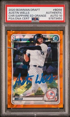 2020 Bowman Chrome Draft Austin Wells Auto Sapphire Orange Full 