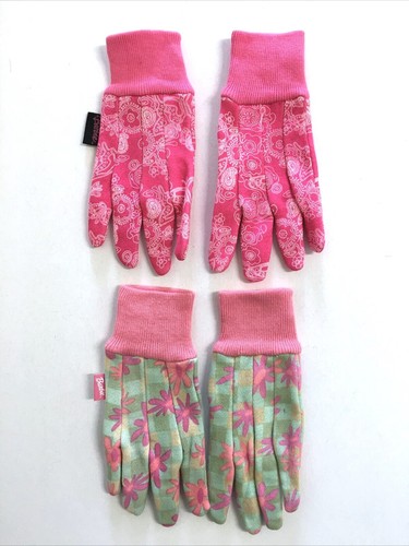 4 pr Barbie Jersey Gloves Knit Work Gardening Outdoor Cotton Childrens Kids Pink - Picture 2 of 7