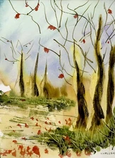 Original Watercolor Painting, Abstract landscape by Vasil Vasilev