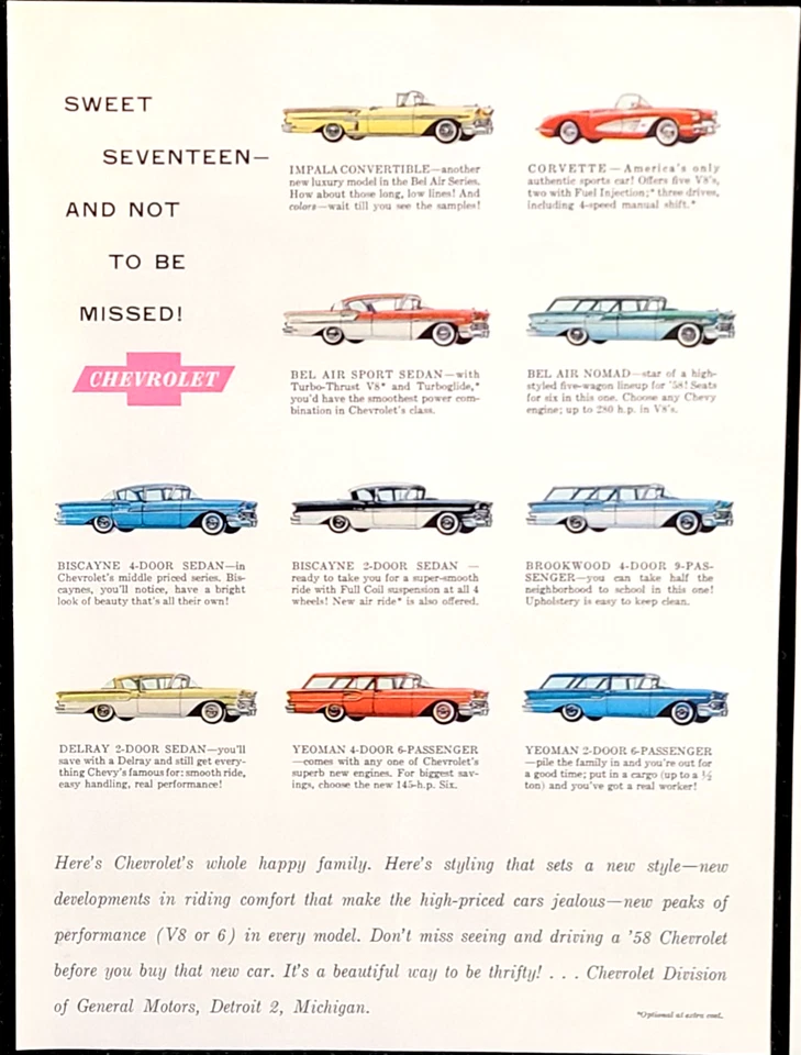 Chevy Collection Original 1958 Vintage Two Page Print Ad Wall Art - Image 3 of 3