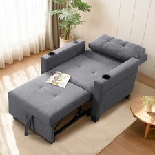 FLEXISPOT 3-in-1 Convertible Sofa Bed with USB Ports, Cup Holders & Pillows