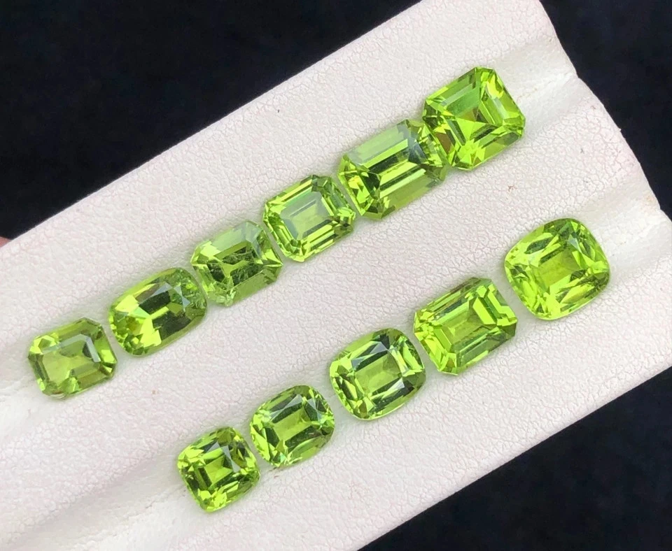 Natural 5-6 Ct Peridot Asscher Cut 50 Pcs Certified Loose Gemstone Lot + Gift - Image 3 of 4