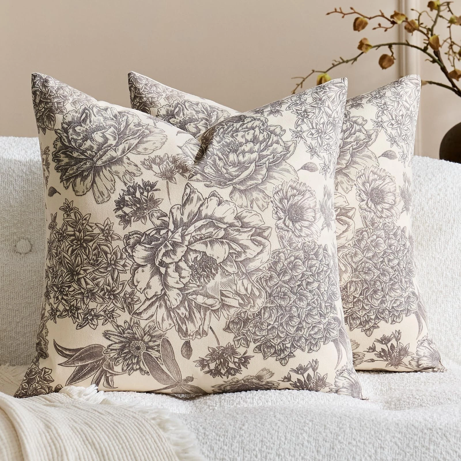 Floral Vintage Pillow Covers 20x20 Inch Set of 2 Block Print Pillow Covers De...
