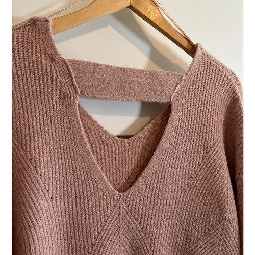 Nuevo Suéter Rosa Suave Cuello en V Manga Larga Tejido para Mujer Talla Mediana - Imagen 6 de 7