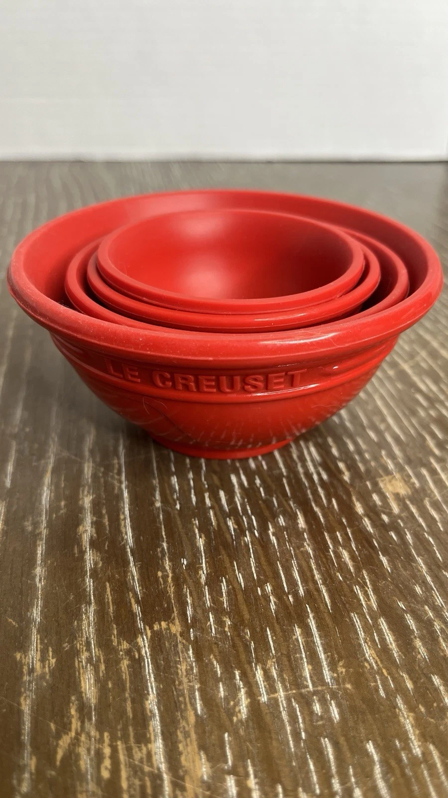 Le Creuset Red Silicone Prep Bowls Set Of 4 Measuring Bowls 1/4 Cup-1 Cup