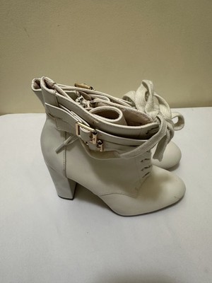 Women's Beautiful Block Heel Shoes Lace Up Zip Ankle Boots Color White N21