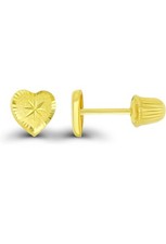 14K Solid Yellow Gold Diamond Cut Heart Shape Child Screw Back Stud Earrings