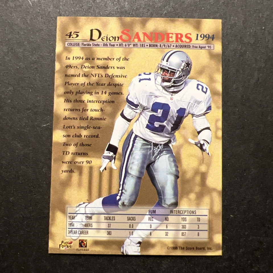 1996 Pro Line II Memorabilia - Deion Sanders #45 - Image 2 of 2