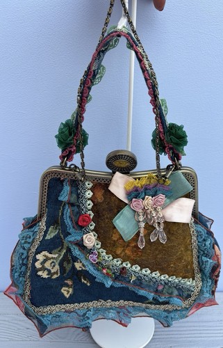 Unbranded Victorian Tapestry Floral Brocade Lace Trim Multi-Color Fabric Handbag - Picture 2 of 20