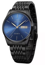 Quarzuhr Herren Edelstahl Schwarz Blau Armban...