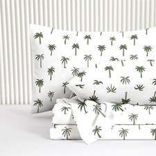 - Coastal Bed Sheets, 4-Piece Set, Boho Summer Beach Tropical Plants Palm Coc...