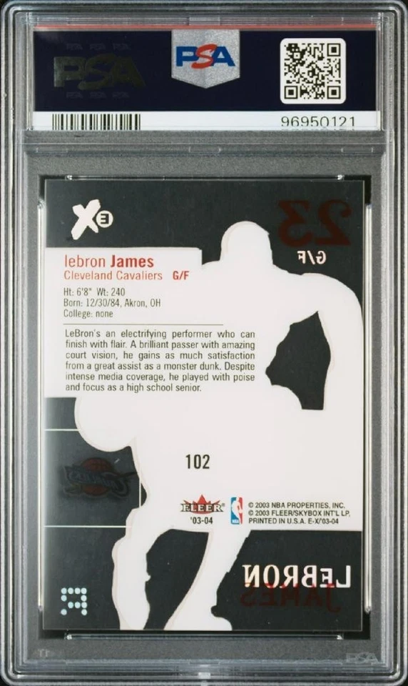 2003 Fleer E-X #102 Lebron James RC PSA 8 NM-Mint Rookie - Immagine 2 di 2