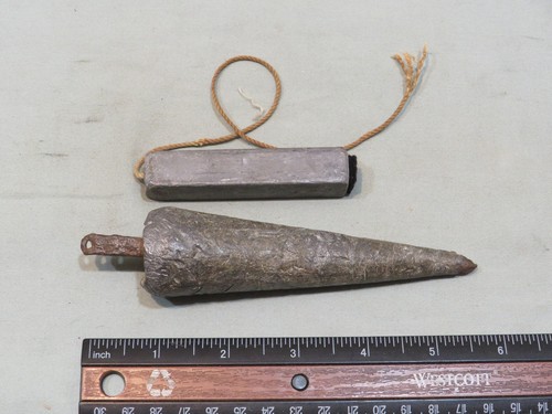 Vintage Lead 16 oz & 7 oz Crude Form Plumb Bobs, Unbranded