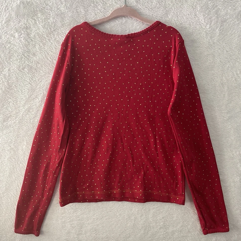 Top Hanna Andersson Talla 6/7 (120) Rojo y Dorado Lunares Brillo Manga Larga Foto 4 de 4