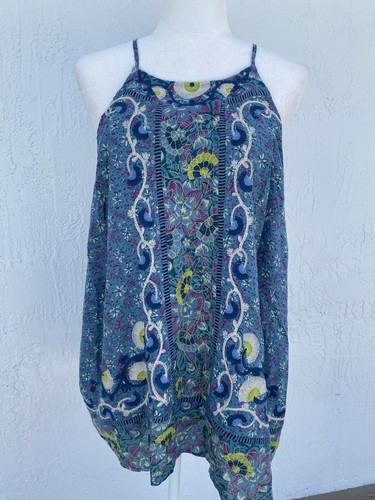 Anthropologie Akemi + Kin Embroidered Floral Halter Top Blue Women Size 16 Boho - Picture 2 of 6
