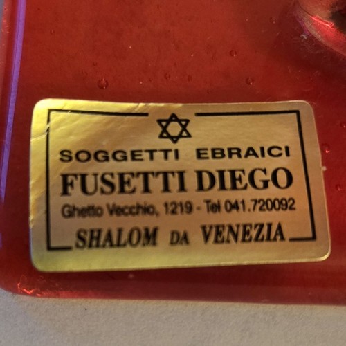 Glass Of Venice Red And Gold Tone Murano Glass Shabbat Candle Holder With Labels - Picture 7 of 8
