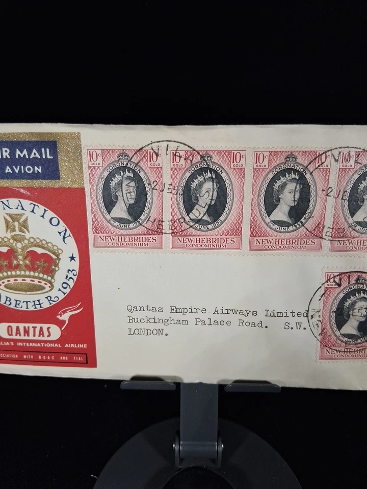 1953 CORONATION OF QUEEN FDC NEW HEBRIDES QUANTAS - Image 3 of 4