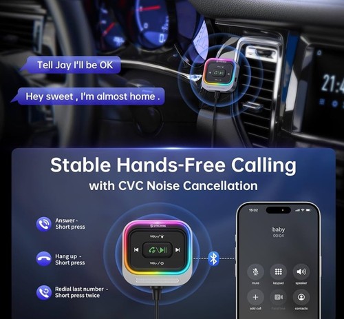 Syncwire Récepteur Bluetooth 5.4 pour Voiture Adaptateur Aux 3.5mm Argent - Photo 2 sur 7